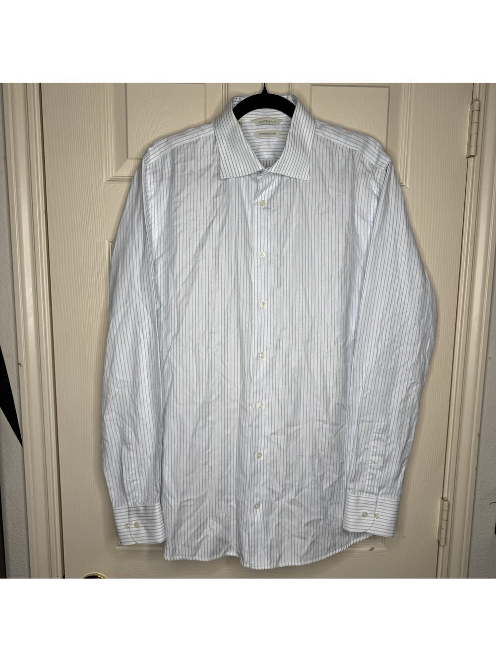 Suitsupply Men's Size 43/17 Button Down Blue Striped Egyptian Cotton Dress Shirt